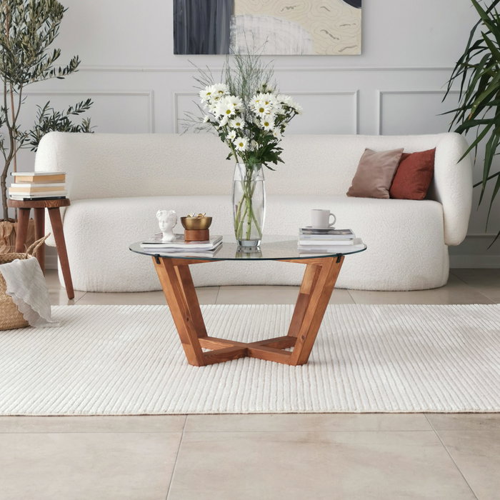 Hanah Home Mesa de Centro Lotus con Cristal Templado y Madera Hanah Home Mesa de Centro Lotus con Cristal Templado y Madera